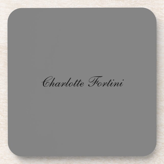 Minimalist Classical Handwriting Script Name Gray Coaster (Front)