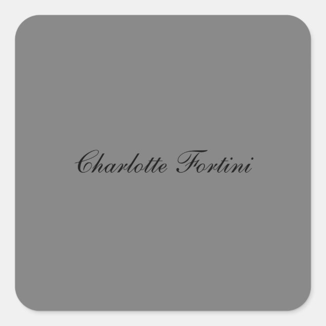 Minimalist Classical Handwriting Script Name Grey Square Sticker (Front)