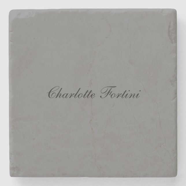 Minimalist Classical Handwriting Script Name Grey Stone Coaster (Front)