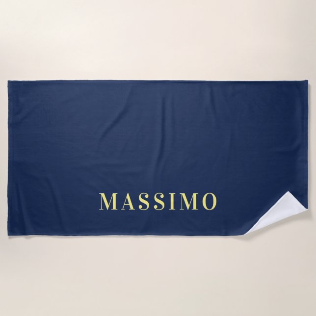 Minimalist Classical Professional Blue Colour Name Beach Towel (Front)