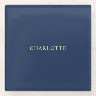 Minimalist Classical Professional Blue Colour Name Glass Coaster