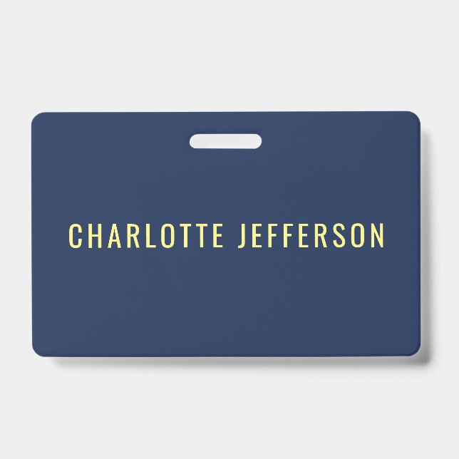 Minimalist Classical Professional Blue Colour Name ID Badge (Front)