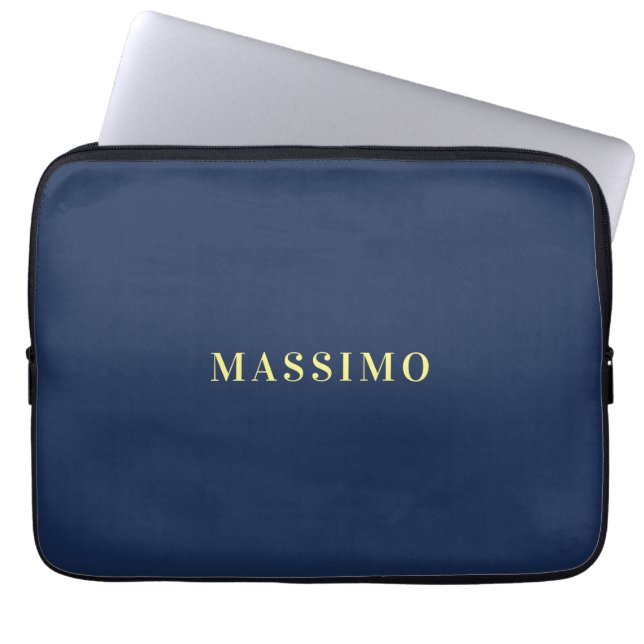 Minimalist Classical Professional Blue Colour Name Laptop Sleeve (Front)