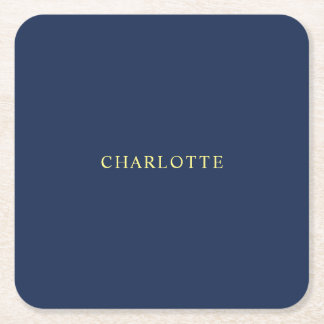 Minimalist Classical Professional Blue Colour Name Square Paper Coaster