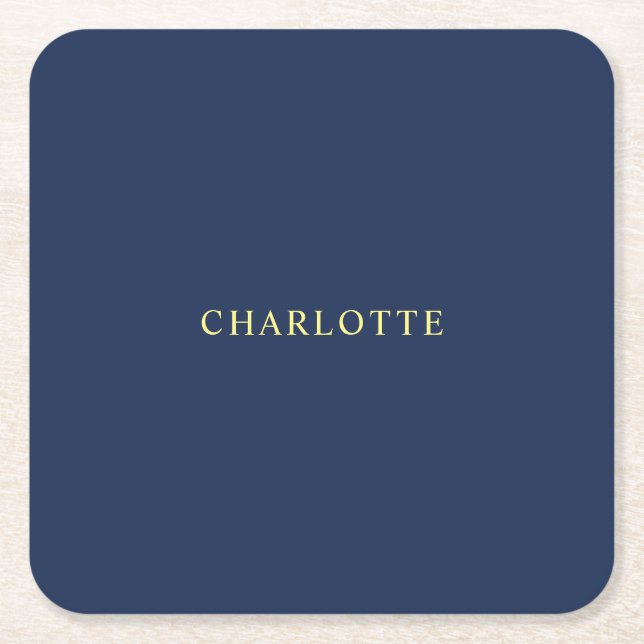 Minimalist Classical Professional Blue Colour Name Square Paper Coaster (Front)