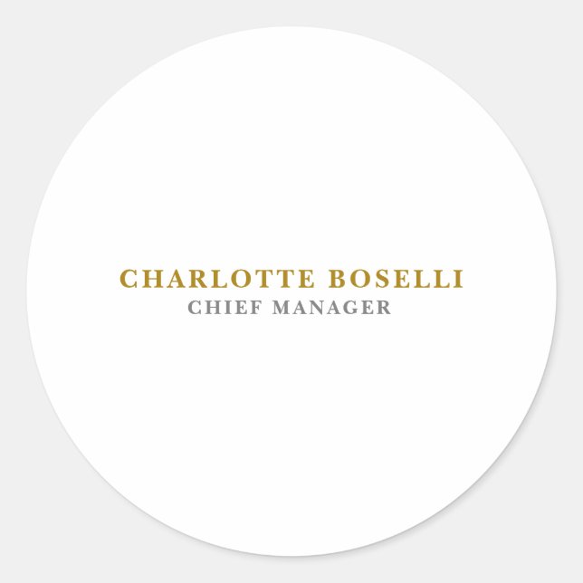 Minimalist Classical Professional Gold Colour Classic Round Sticker (Front)