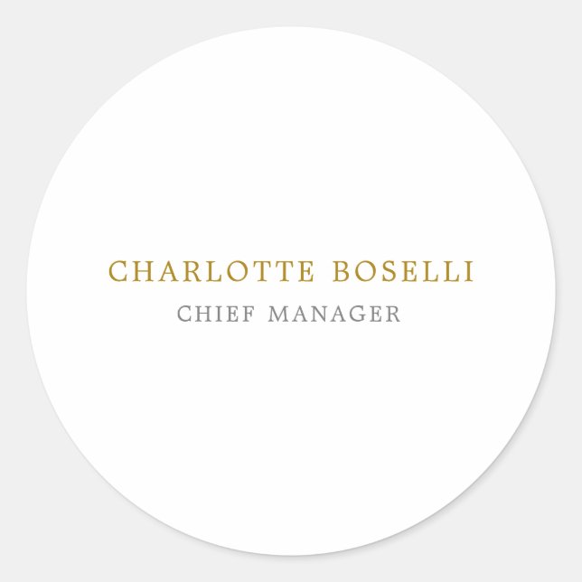 Minimalist Classical Professional Gold Colour Classic Round Sticker (Front)