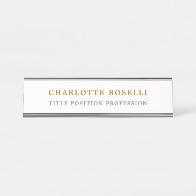 Minimalist Classical Professional Gold Colour Desk Name Plate (Front)