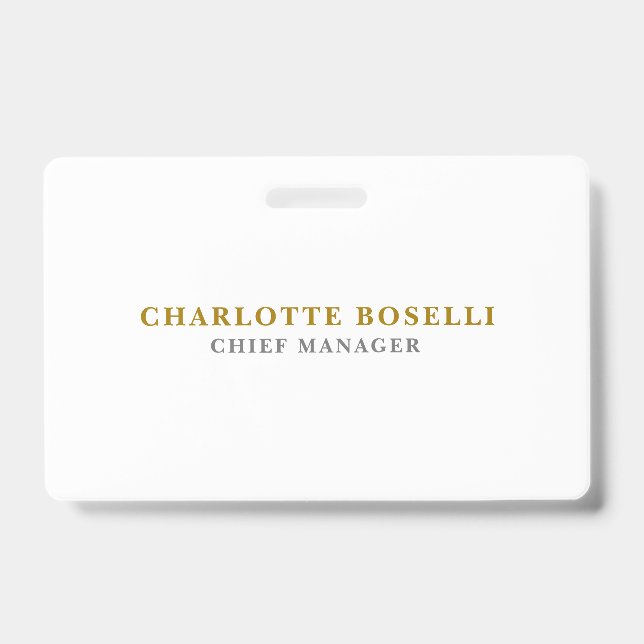 Minimalist Classical Professional Gold Colour ID Badge (Front)