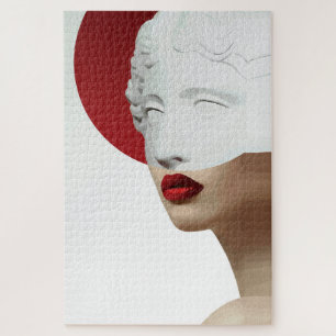 Minimalist Classical Sculpture Modern Red Circle Jigsaw Puzzle