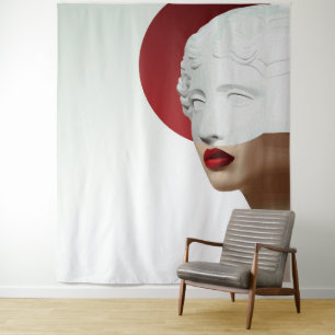 Minimalist Classical Sculpture Modern Red Circle Tapestry