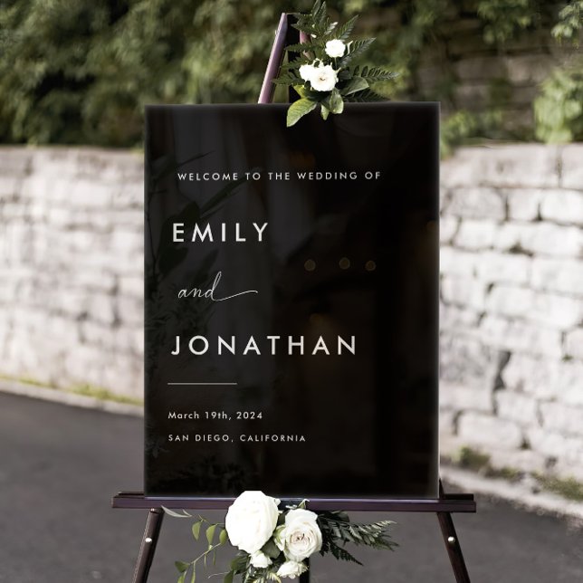 Minimalist Classy Black Wedding Welcome Acrylic Sign (Creator Uploaded)