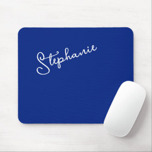 Minimalist Classy Blue Personalized Script Name  Mouse Mat
