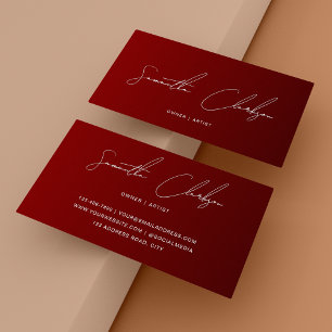 Minimalist Classy Burgundy Handwritten Script Business Card