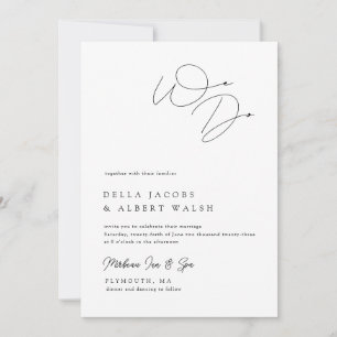 Minimalist Classy Calligraphy Black White Wedding Invitation