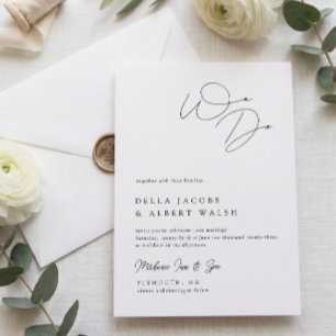 Minimalist Classy Calligraphy Black White Wedding Invitation