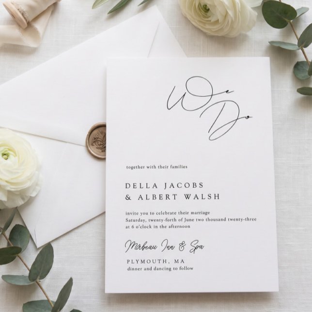 Minimalist Classy Calligraphy Black White Wedding Invitation (Creator Uploaded)