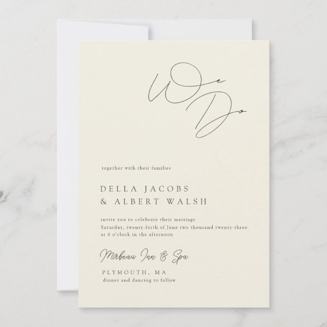 Minimalist Classy Calligraphy Ivory Wedding Invitation (Front)