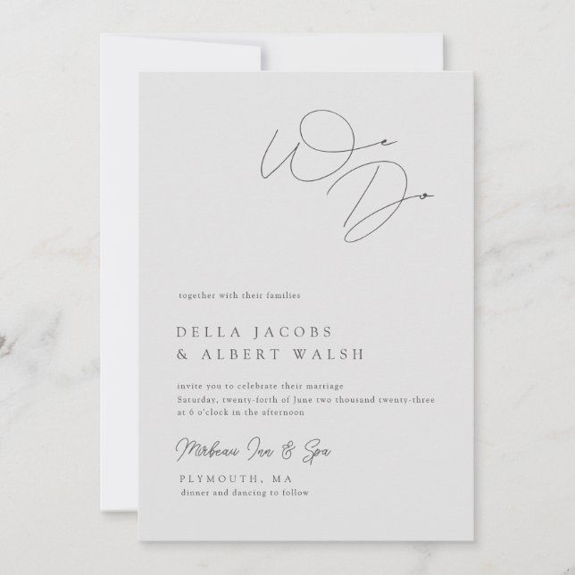 Minimalist Classy Calligraphy Light Grey Wedding Invitation (Front)