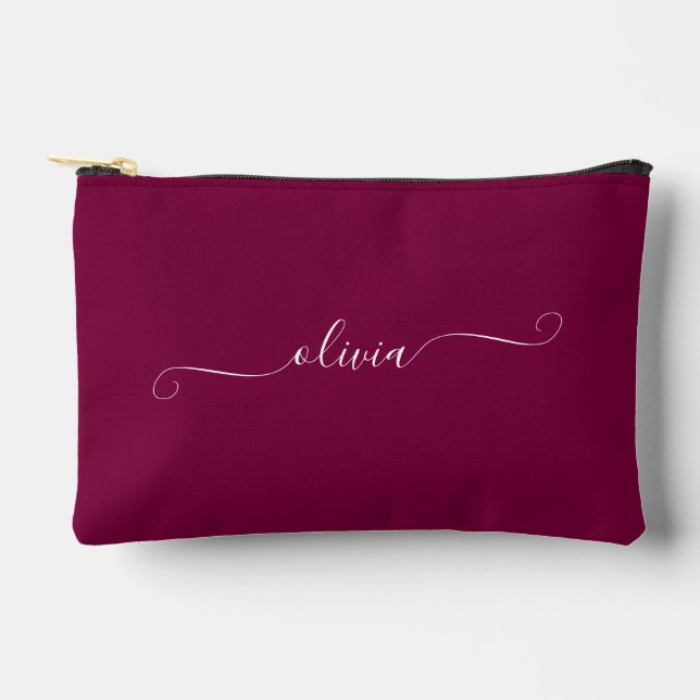 Minimalist Classy Chic Personalised Burgundy Red Accessory Pouch (Front)