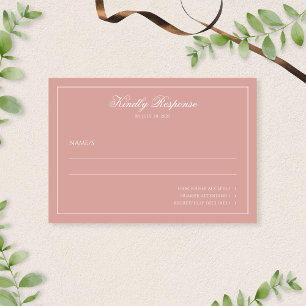 Minimalist Classy Dusty Rose Border Script Wedding RSVP Card