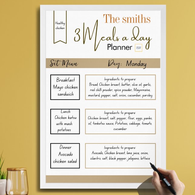 Minimalist Classy Earth Tone 3 Meals a Day Planner Poster (Write down all your menus and ingredients for tomorrow meals!  So plan it now! )