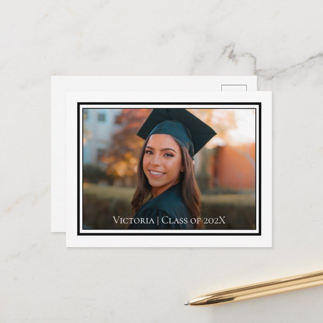 Minimalist Classy Graduation Announcement Postcard (Front/Back In Situ)