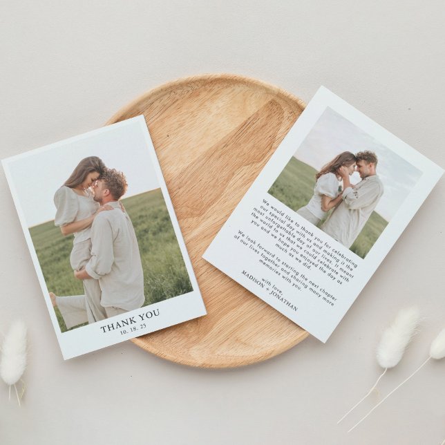 Minimalist Classy Simple 2 Photo Wedding Thank You Card (Creator Uploaded)