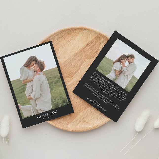 Minimalist Classy Simple Black 2 Photo Wedding Thank You Card (Creator Uploaded)
