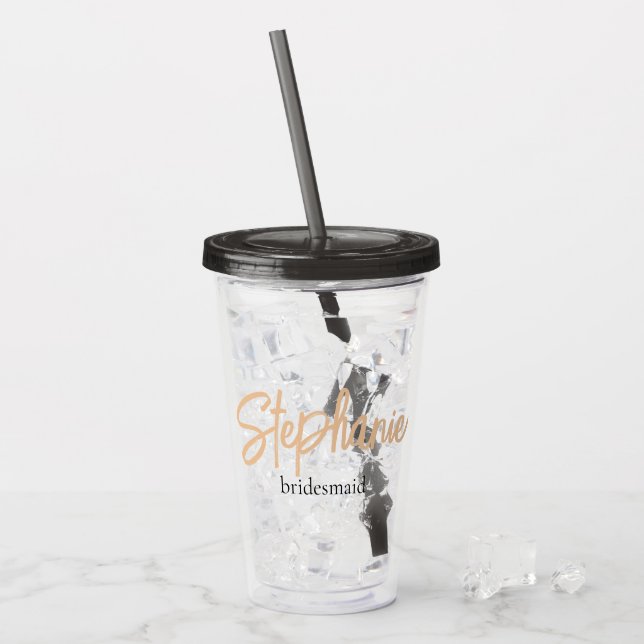 Minimalist Classy Simple Bridesmaid Personalised Acrylic Tumbler (Front Ice)