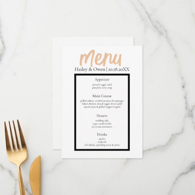 Minimalist Classy Simple Personalised Wedding Food Menu (Front/Back In Situ)
