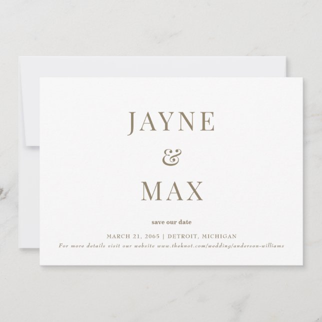 Minimalist Classy White and Gold Wedding Save Date Invitation (Front)