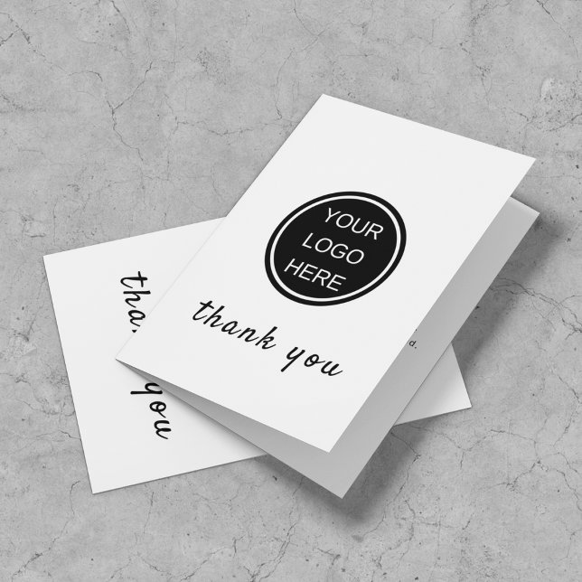 Minimalist Clean Black White Business Logo Script Thank You Card (Creator Uploaded)