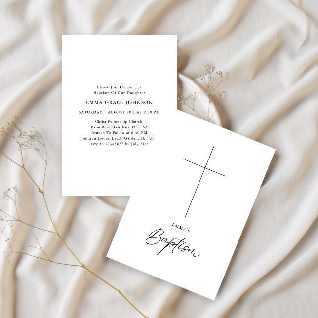 Minimalist Clean Catholic Black & White Baptism Invitation (Creator Uploaded)