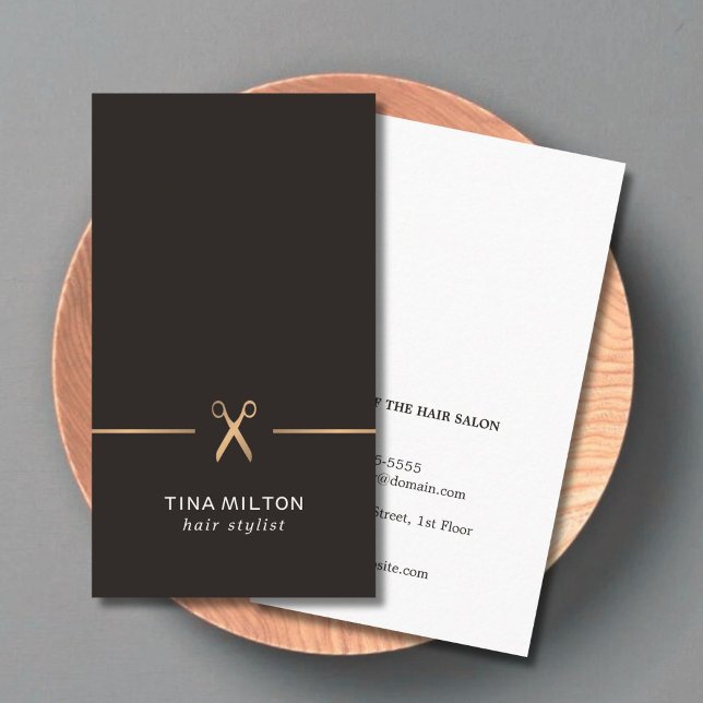 Minimalist Clean Faux Gold Black Hair Stylist Business Card (Creator Uploaded)