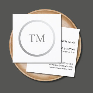 Minimalist Clean Faux Silver Monogram Attorney Square Business Card