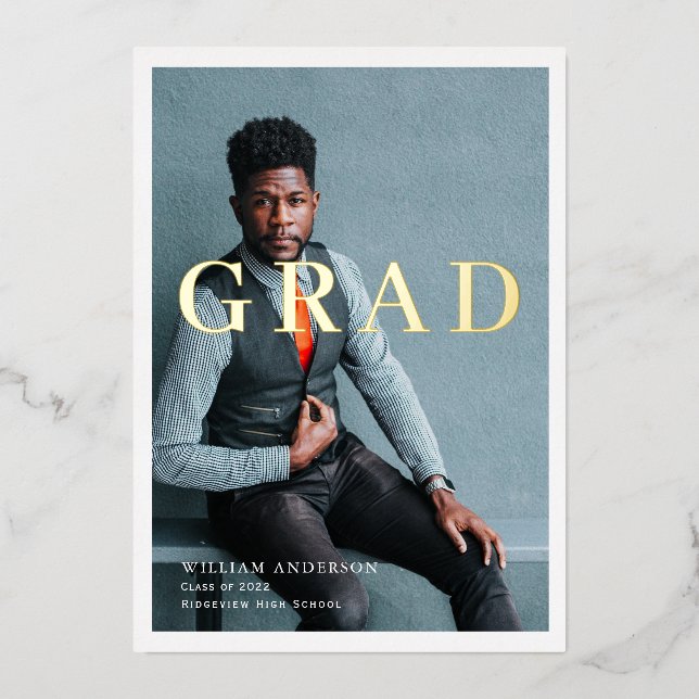 Minimalist Clean Photo Navy Blue Graduation Party (Front)