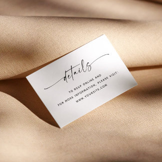 Minimalist clean script wedding details + QR Code Enclosure Card