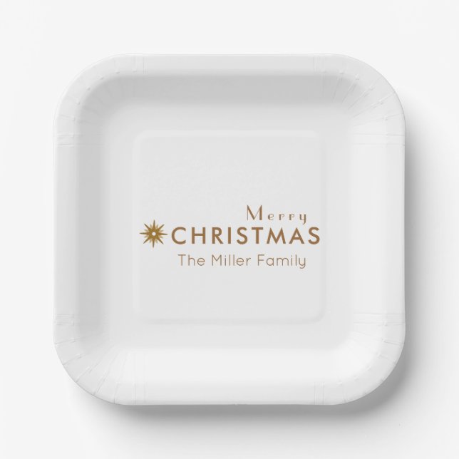 Minimalist Clean Simple Gold Merry Christmas Paper Plate (Front)