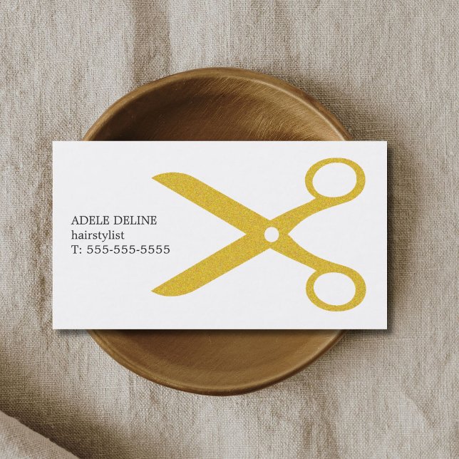 Minimalist Clean White Gold Scissor Hairstylist Business Card (Creator Uploaded)