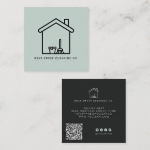 Minimalist Cleaning Service QR CODE Branding Busin Square Business Card