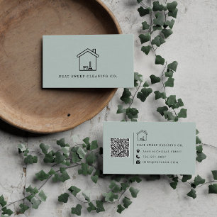 Minimalist Cleaning Service QR CODE Branding Business Card