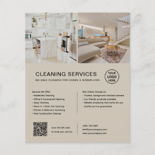 Minimalist Cleaning Services Beige QR Business Flyer