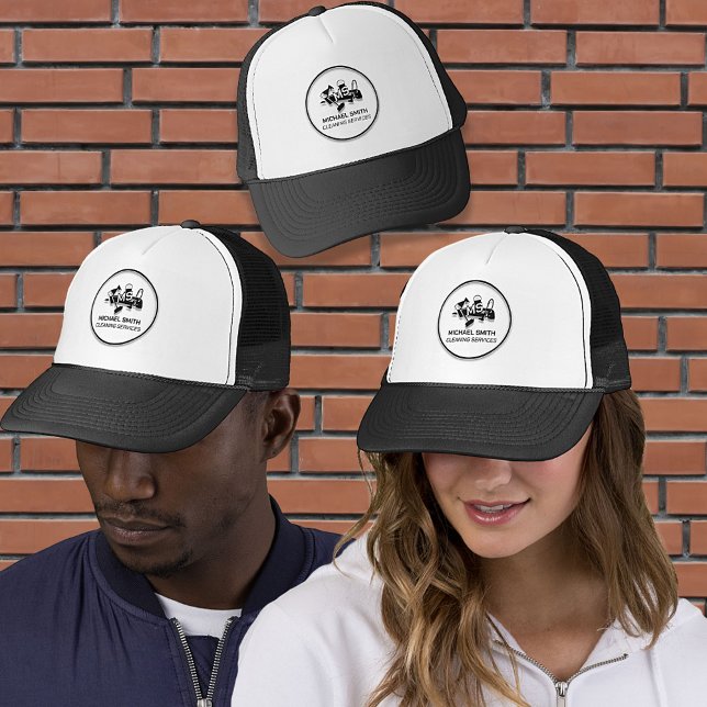 Minimalist Cleaning Services Black Custom Logo Trucker Hat (Creator Uploaded)