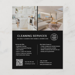 Minimalist Cleaning Services Black QR Business Flyer