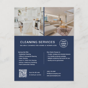 Minimalist Cleaning Services Navy Blue QR Business Flyer