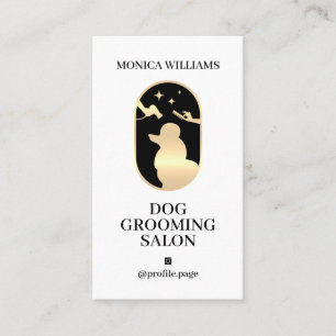 Minimalist clear elegant gold dog grooming logo business card