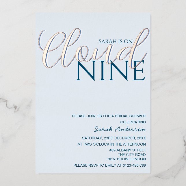 Minimalist Cloud Nine Bridal Shower Rose Gold (Front)