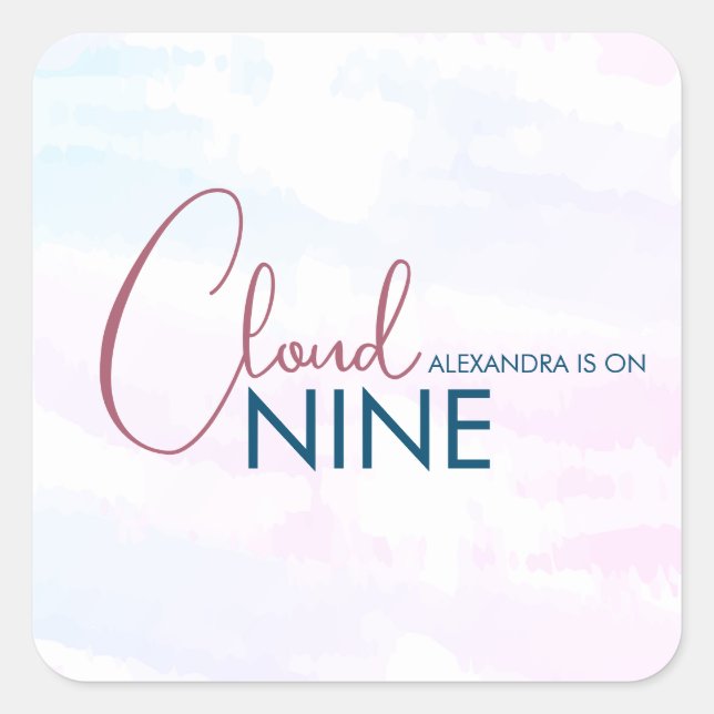 Minimalist Cloud Nine Soft Blue Bridal Shower Square Sticker (Front)