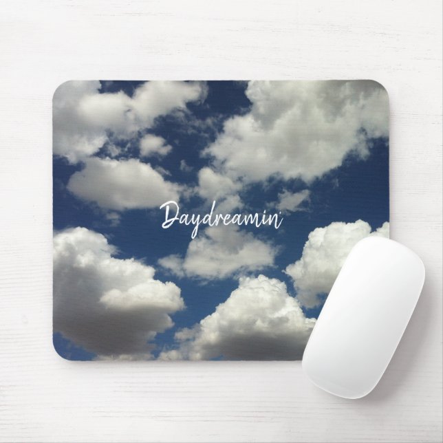 Minimalist Cloudy Blue Sky Daydreamin Typography Mouse Mat (With Mouse)